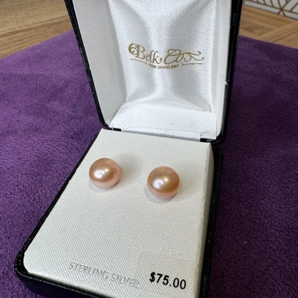 NWT Belk & Co. Pink Pearl Stud Earrings in 925 Sterling Silver - Picture 2 of 4